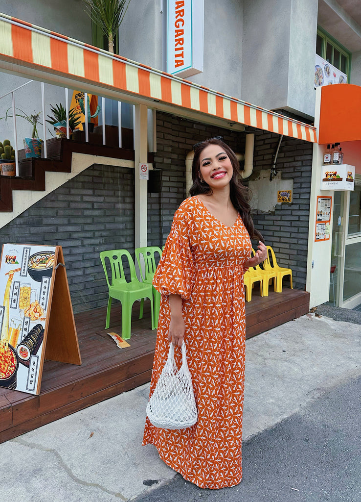 [RESTOCKED] Elsie Puff Sleeves Maxi in Summer Orange